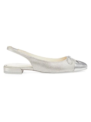 Sleek Bow Metallic Linen Slingback Flats