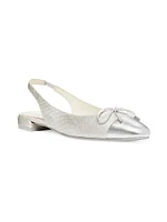 Sleek Bow Metallic Linen Slingback Flats