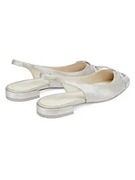 Sleek Bow Metallic Linen Slingback Flats