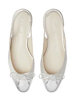 Sleek Bow Metallic Linen Slingback Flats