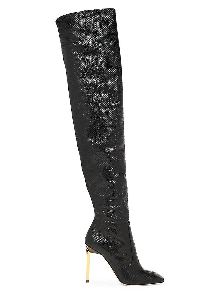 105MM Glossy Python-Embossed Leather Over-the-Knee Boots