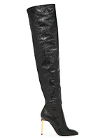 105MM Glossy Python-Embossed Leather Over-the-Knee Boots