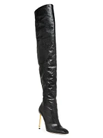 105MM Glossy Python-Embossed Leather Over-the-Knee Boots