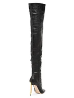 105MM Glossy Python-Embossed Leather Over-the-Knee Boots