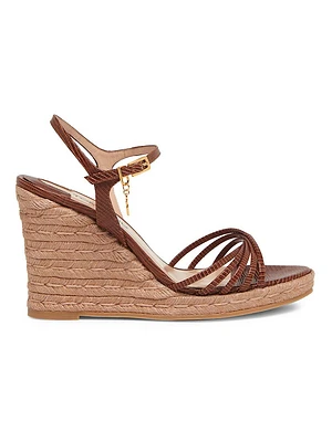 85MM Lizard-Embossed Leather Wedge Sandals