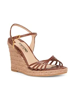 85MM Lizard-Embossed Leather Wedge Sandals