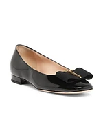 Logo & Ribbon-Accented Patent Leather Ballerina Flats