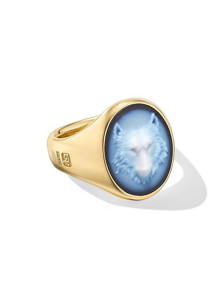 Petrvs Wolf Signet Ring in 18K Yellow Gold