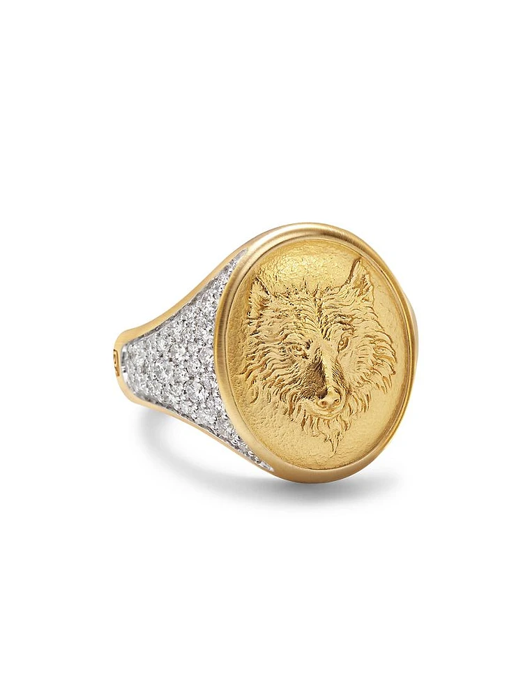 Petrvs Wolf Signet Ring 18K Yellow Gold