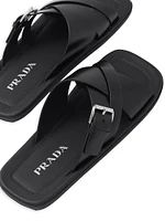 Brushed Leather Slides