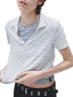 Striped Knit Polo Top