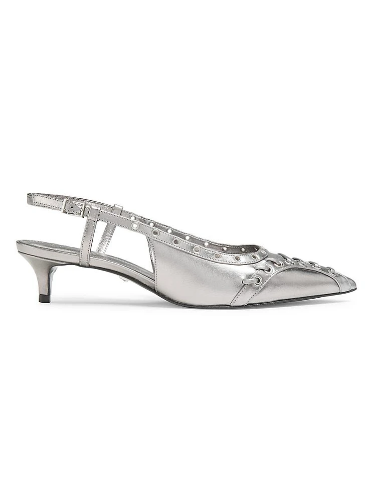 Ruth 50MM Metallic Leather Slingback Pumps