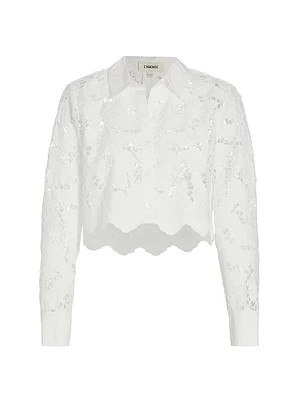 Seychelle Floral Cotton Eyelet Crop Blouse