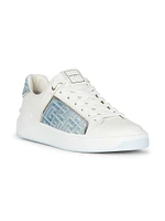 B-Court Logo-Monogrammed Denim & Leather Low-Top Sneakers