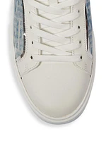 B-Court Logo-Monogrammed Denim & Leather Low-Top Sneakers