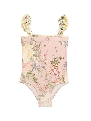 Little Girl's & Waverly Trim One-Piece Swimsuit