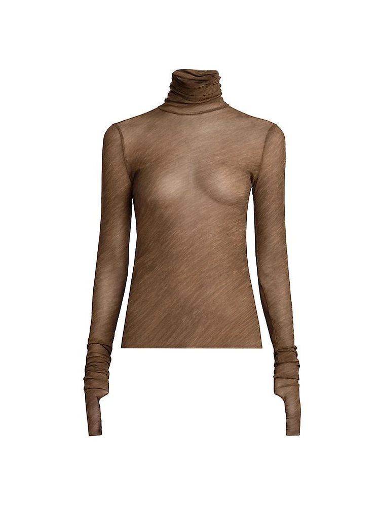 Stretch Tulle Turtleneck Top