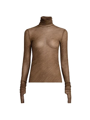 Stretch Tulle Turtleneck Top