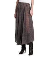 Printed Stretch Tulle Midi-Skirt