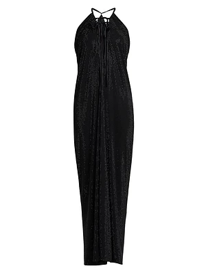 Rhinestone-Embellished Halterneck Maxi Dress