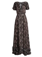 Printed Georgette Ruffled Gown