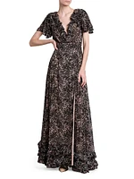 Printed Georgette Ruffled Gown