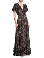 Printed Georgette Ruffled Gown