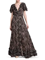 Printed Georgette Ruffled Gown