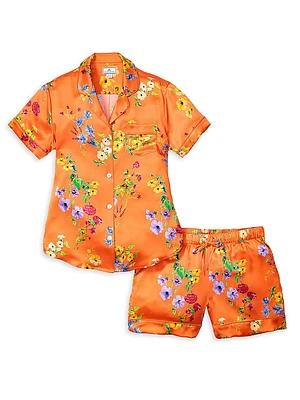 Mulberry Silk Botanical Print Shirt & Shorts Set