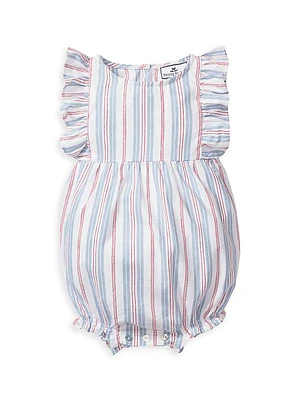 Baby Girl's Vintage French Stripes Ruffled Bubble Romper