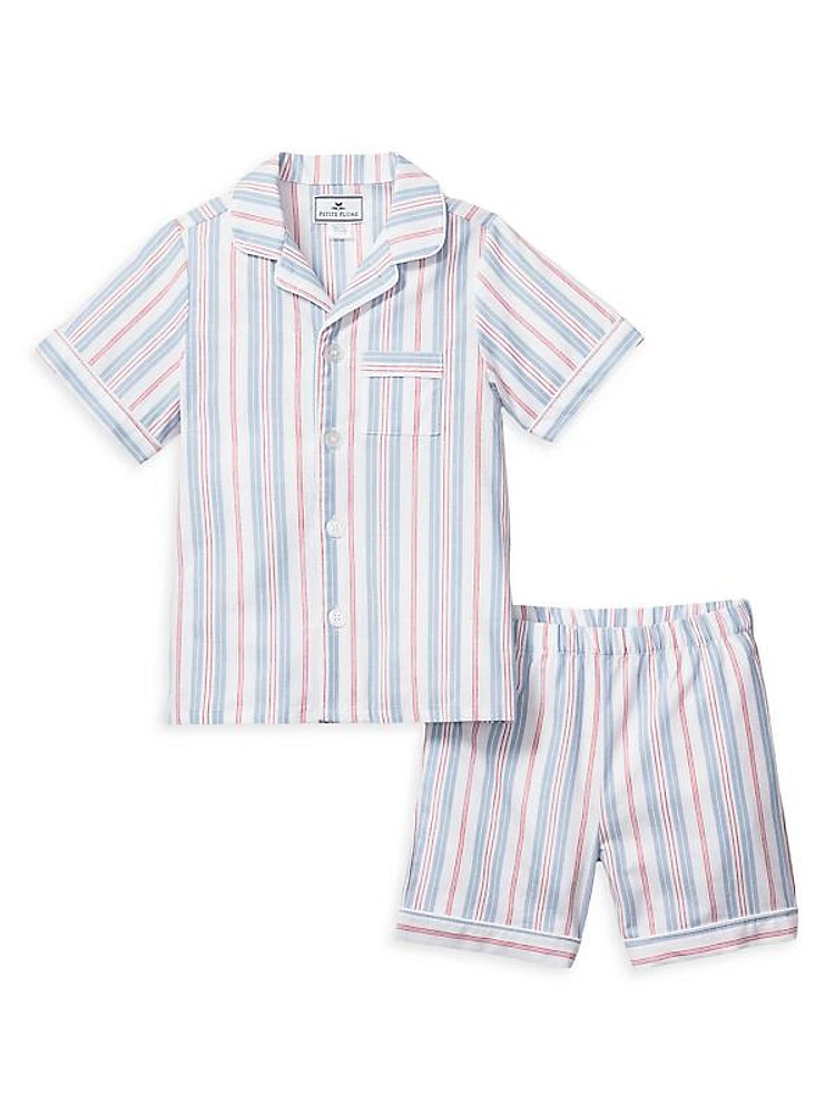 Little Kid's & Kid's Vintage French Stripes Shorts Pajama Set