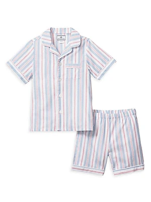 Little Kid's & Kid's Vintage French Stripes Shorts Pajama Set