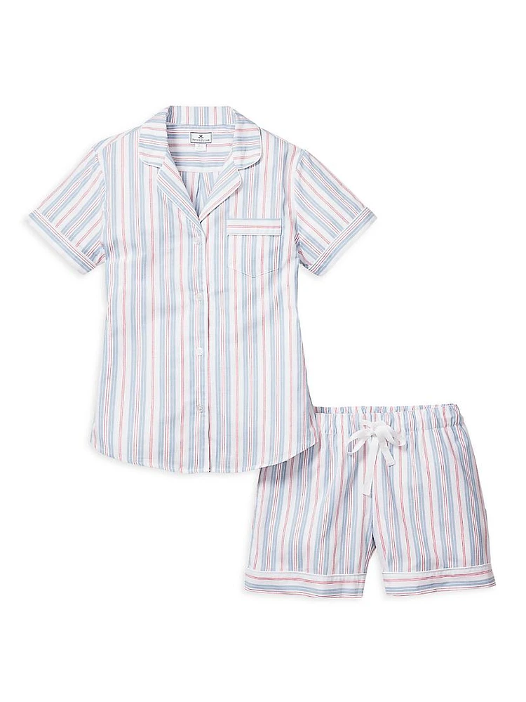 Vintage French Stripes Short-Sleeve Shirt & Shorts Pajama Set