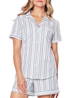 Vintage French Stripes Short-Sleeve Shirt & Shorts Pajama Set