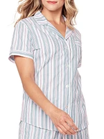 Vintage French Stripes Short-Sleeve Shirt & Shorts Pajama Set