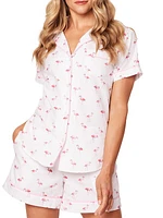 Flamingos Short-Sleeve Shirt & Shorts Pajama Set