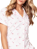 Flamingos Short-Sleeve Shirt & Shorts Pajama Set