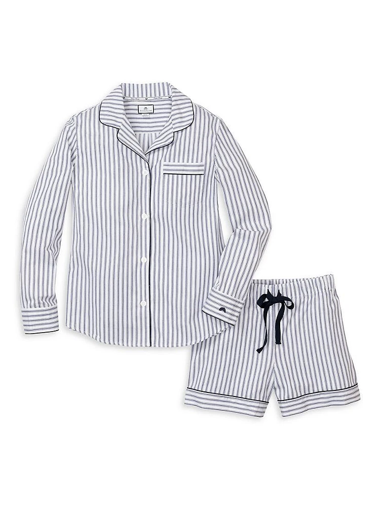 Striped Cotton Pajama Shirt & Shorts Set