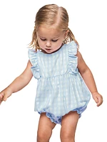 Baby Girl's Gingham Ruffle-Trimmed Bubble Romper