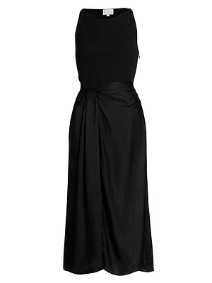 Reid Satin Mixed-Media Midi-Dress