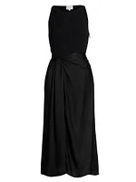 Reid Satin Mixed-Media Midi-Dress