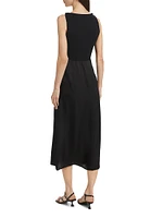 Reid Satin Mixed-Media Midi-Dress