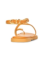 Geo Ring Leather Ankle-Wrap Sandals