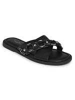 Geo Chain Leather Slide Sandals