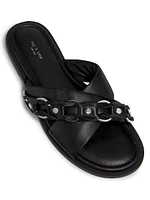 Geo Chain Leather Slide Sandals