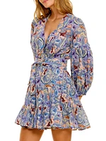 Eloise Calypso Mermaid-Print Cotton Tie-Waist Minidress