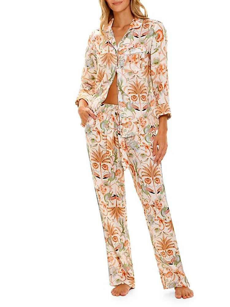 Summer Soirée Emma Peach Jungle Linen Pajama Set