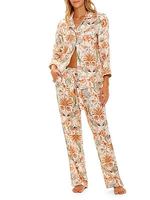 Summer Soirée Emma Peach Jungle Linen Pajama Set