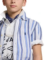 Little Boy's & Striped Short-Sleeve Shirt