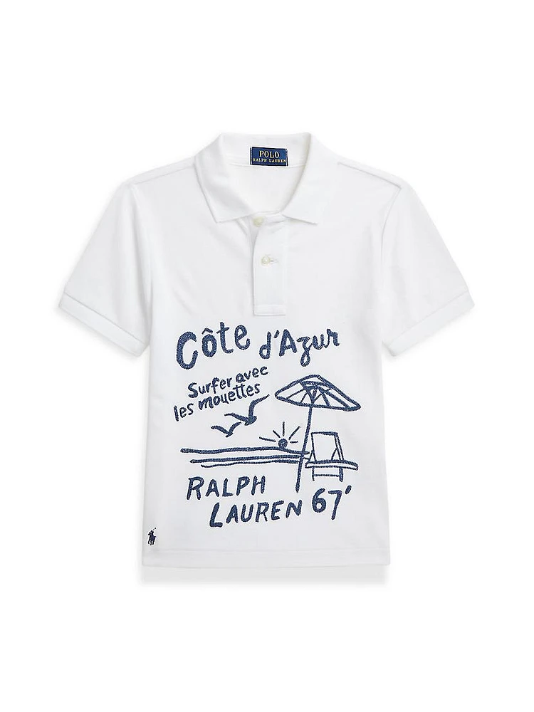 Little Boy's & Seagull Wave Embroidered Polo Shirt